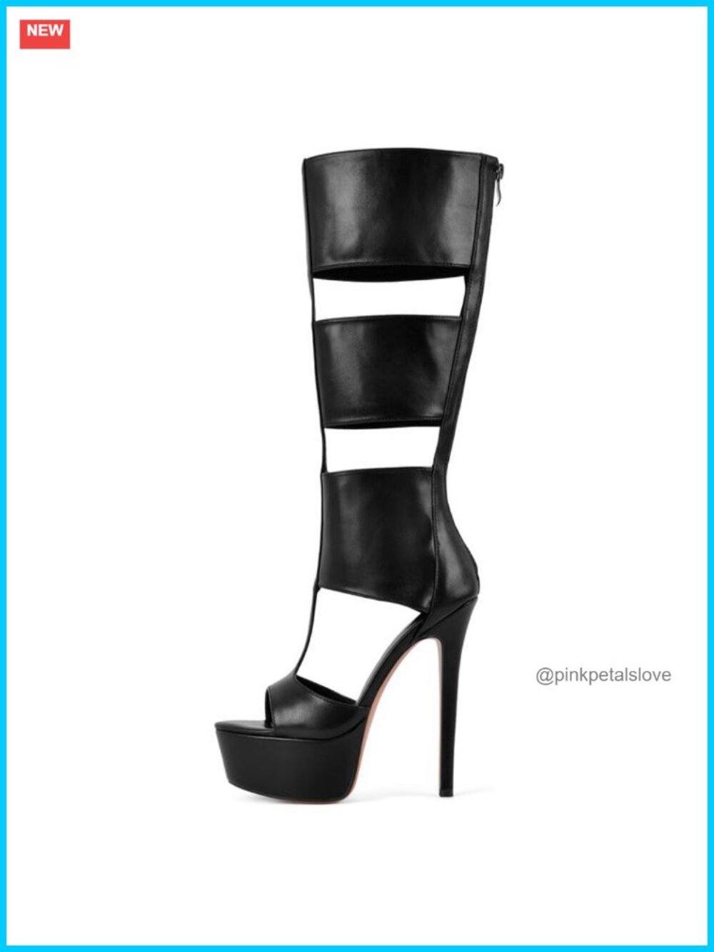 Women's Gladiator Knee-High Platform Heels Peep Toe Boots with Back Zipper